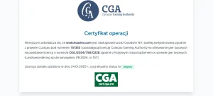 Certyfikat licencji Curaçao dla snatchcasino.com