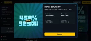 Sekcja bonusowa Snatch Casino z aktualnymi wartościami pakietu powitalnego